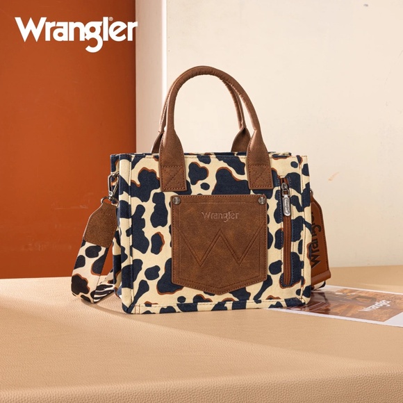 Wrangler Cow Print Concealed Carry Tote/Crossbody Brown - Picture 3 of 5